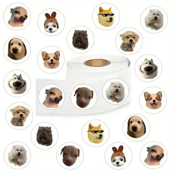 Набор наклеек с мемами собак – 500 шт. круглые стикеры с забавными мордочками, для декора и упаковки Киев