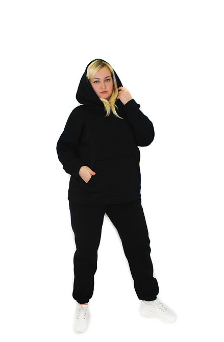 Женский спортивный теплый костюм на флисе батал Черный р 2XL/3XL Харьков - изображение 7