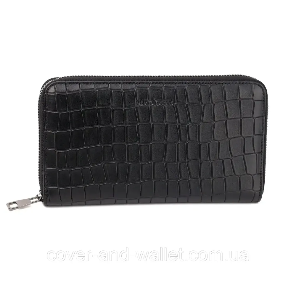 Модний чоловічий гаманець клатч із натуральної шкіри з фактурою під крокодила Marco Coverna 5901 Black Київ - фото 2