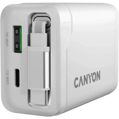 Зарядное устройство Canyon 1xUSB-C PD65W + 1xUSB QC3.0 + cable USB-C to USB-C white (CNS-CURC65ACW) Винница - изображение 2
