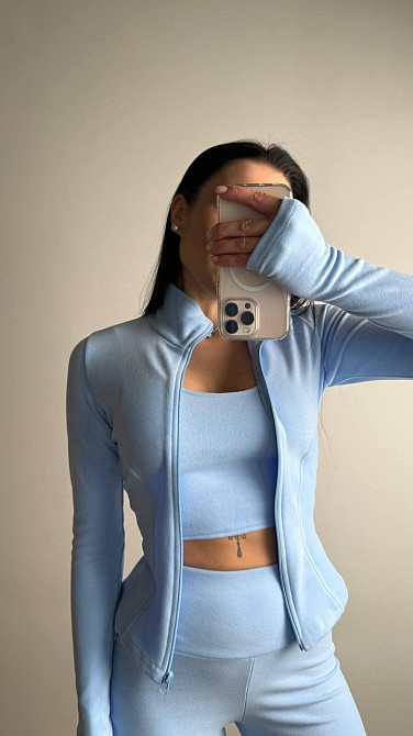 Жіночий термо костюм-трійка: кофта топ і лосини трикотаж пума Блакитний, 44/46 Одеса - фото 5