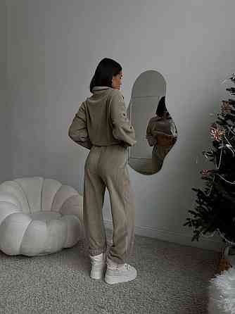 Жіночий теплий костюм-двійка в спортивному стилі турецький двосторонній фліс Сірий, 46/48 Одеса