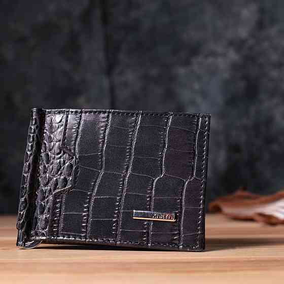 Практичний чоловічий гаманець-затиск із натуральної шкіри KARYA 22851 Сірий Київ