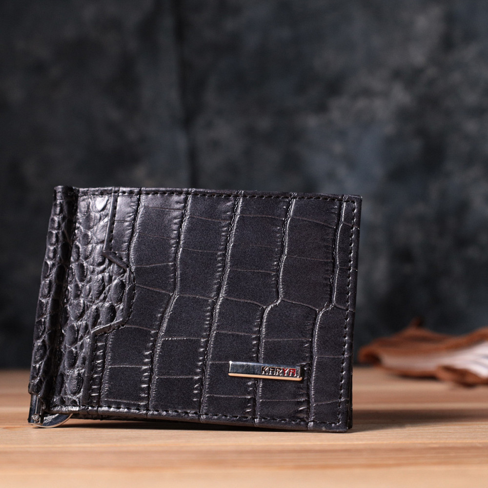 Практичний чоловічий гаманець-затиск із натуральної шкіри KARYA 22851 Сірий Київ - фото 3