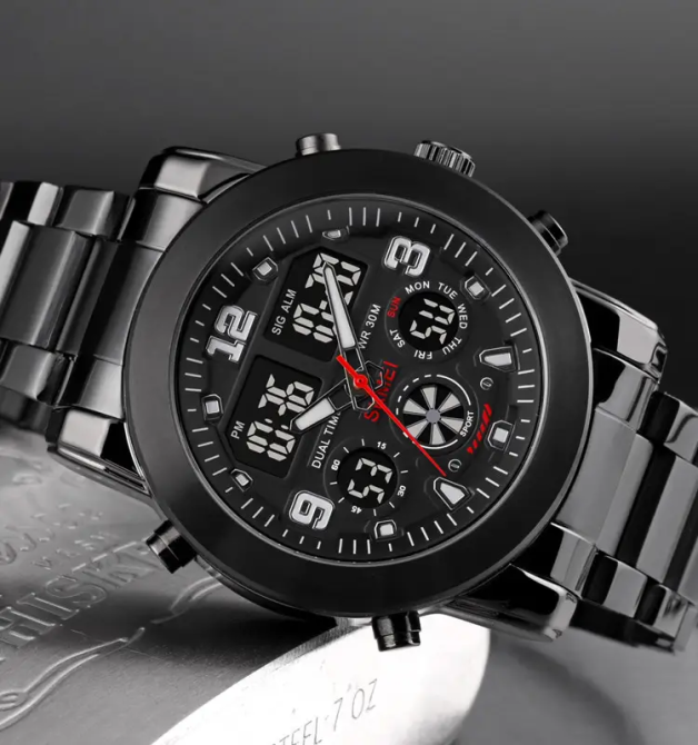 Мужские наручные классические часы Skmei 1642 (Черные с черным циферблатом) Киев - изображение 4