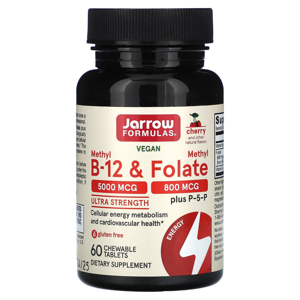 Метилфолат и метил B-12 (Methyl B-12 & Methyl Folate Cherry Flavor) 5000/800 мкг 60 леденцов со вкусом вишни Киев - изображение 1