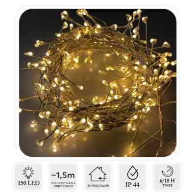 Гірлянда Chomik Кластер 150 LED 1,5м, теплий білий, 3АА (5900779901803) Вінниця