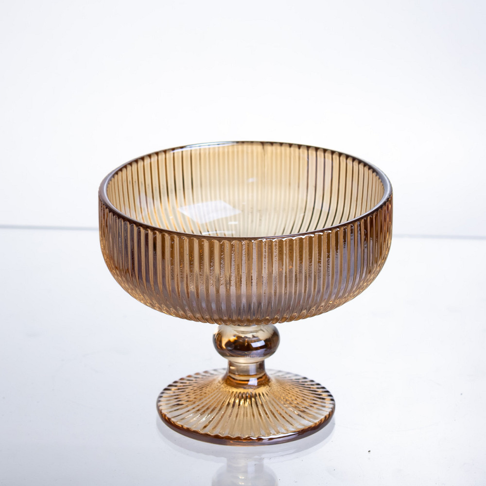 Набір креманок 6 штук по 340 мл ребристих із товстого скла коричневий HP-19-227 Коломыя - изображение 3