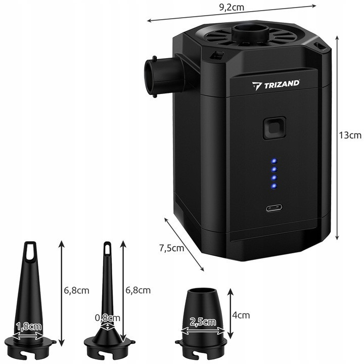 Аккумуляторный Насос для матрасов с 3 насадками Trizand (20790) Black Нововолынск - изображение 7