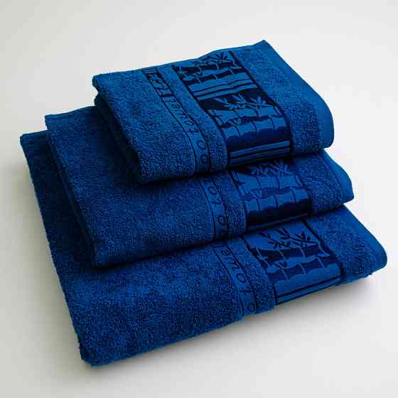 Набор махровых полотенец 3шт GM Textile 40х70см, 50х90см, 70х140см BambooN 450г/м2 (Синий) Сумы