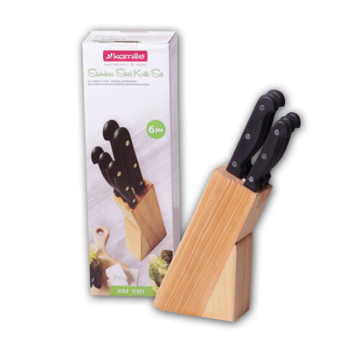 Набір ножів 5 предметів на дерев'яній підставці нержавіюча сталь бакелітові ручки 5121 KAMILLE Житомир - фото 3