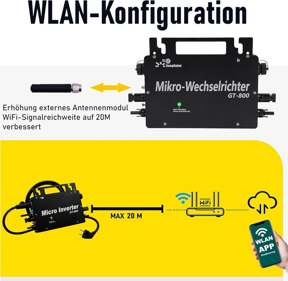 Б/У GT-800 Мікроінверторний сонячний мережевий інвертор потужністю 800 Вт для електростанції з керуванням через WLAN-додаток Дніпро - фото 3