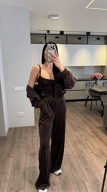 Жіночий стильний повсякденний костюм - велюр плюш Шоколад, 42/44 Одеса - фото 6