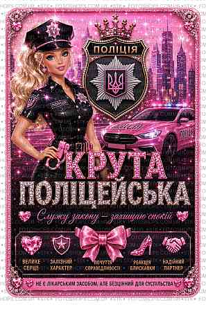 Етикетка на пляшку “Крута поліцейська” у стилі Барбі, етикетка та контретикетка на вино або ігристе | подарунок жінці поліцейській Одеса