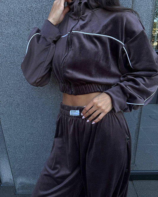 Женский теплый стильный костюм тройка из мягкого велюра. Шоколад, 42/44 Одесса - изображение 9