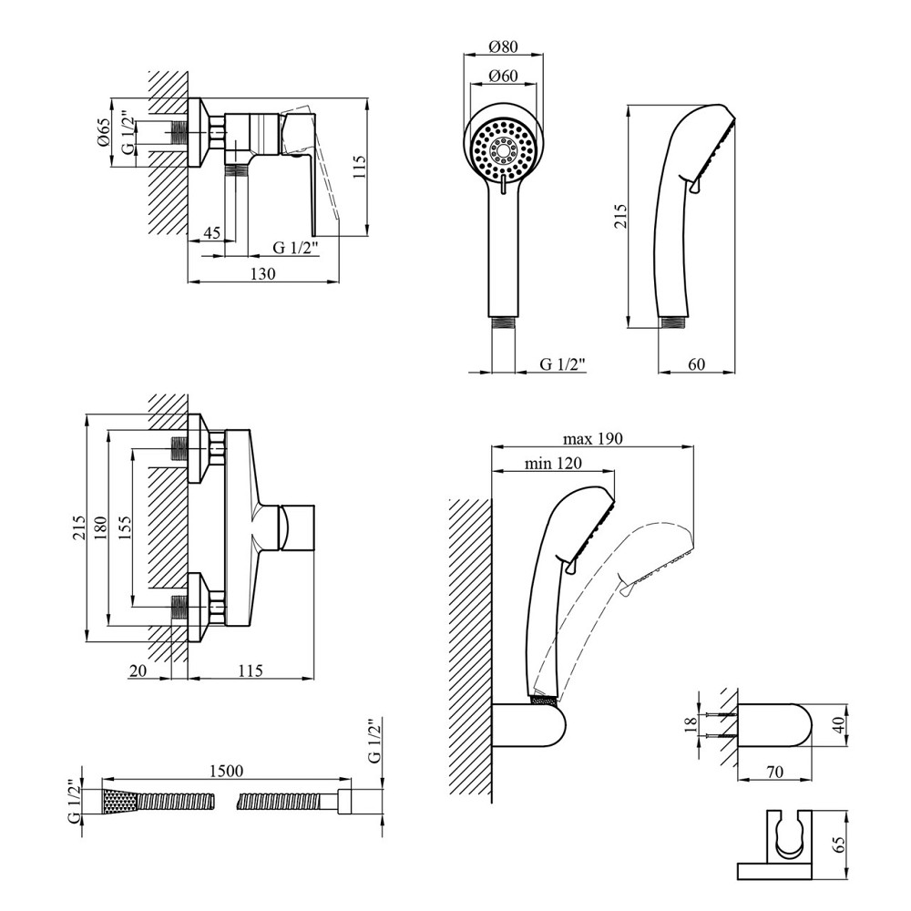 Смеситель для душа Kroner KRP Harz - C050 с душевым гарнитуром Киев - изображение 2