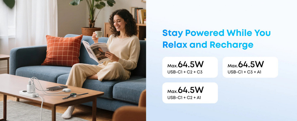 Мережевий зарядний пристрій Anker Charger 70 W, 3xUSB-C, 1xUSB-A, Black (A121CG11) ( 23092 ) Харків - фото 3