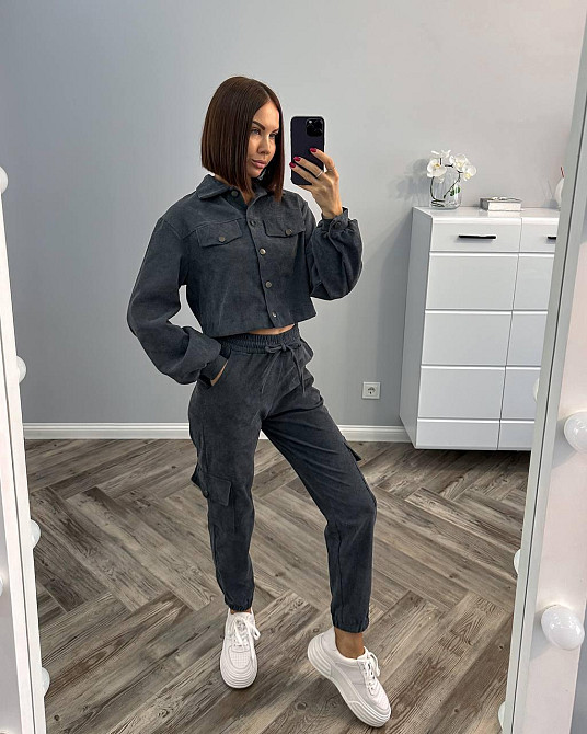 Жіночий стильний базовий костюм з мікровельвету Графіт, 42/44 Одеса - фото 2