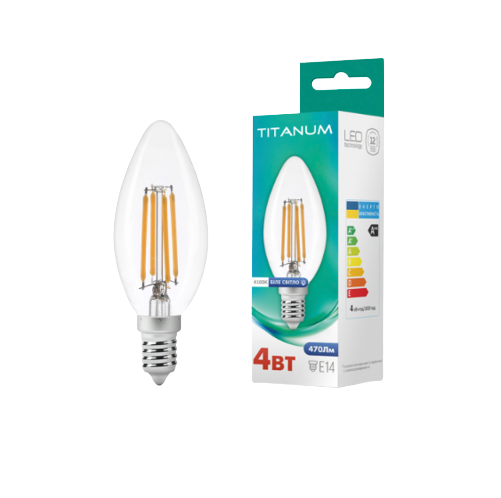 Лампа C37 4W E14 4100К 220V Filament LED Titanum Житомир