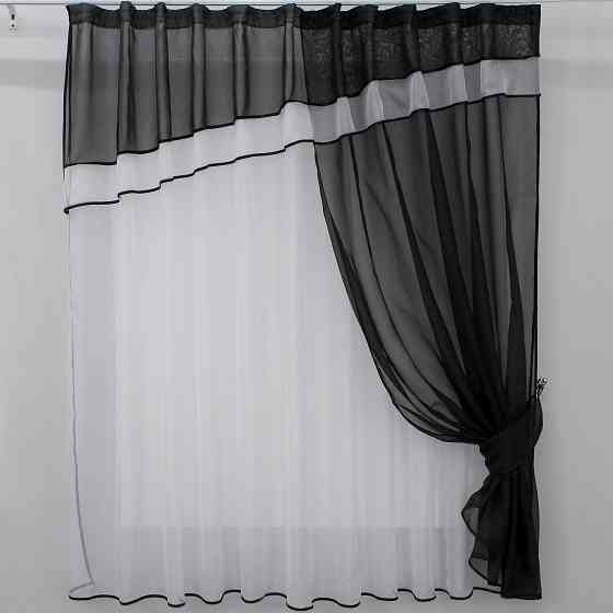 Кухонная занавеска VR-Textil № 018к штора и тюль с ламбрекеном черный с белым 270х170 см (50-318) Киев