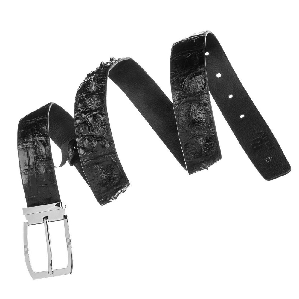 Ремень мужской CROCODILE LEATHER 18008 из натуральной кожи крокодила Черный Киев - изображение 3