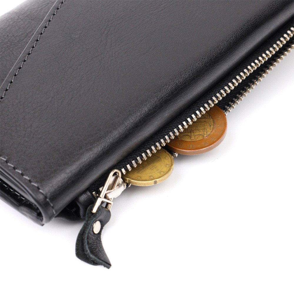 Стильний гаманець із монетницею зовні з натуральної шкіри GRANDE PELLE 11646 Чорний Київ - фото 4