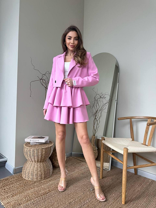 Женский стильный костюм двойка: пиджак и юбка креп-костюмка + подкладка Розовый, 46/48 Одесса - изображение 5