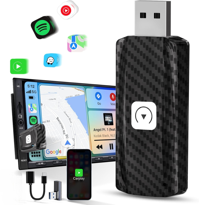 Бездротовий адаптер CarPlay с U2C-AIR 2.0, перехідник з дротового Карплей, USB-С, підтримка iOS 10+, Wi-Fi, чорний Київ - фото 1