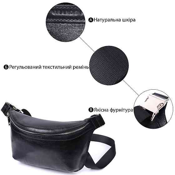 Кожаная бананка унисекс GRANDE PELLE 22813 Черный Киев