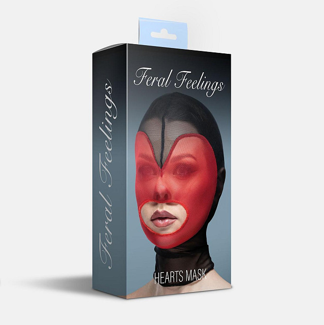 Маска серце сітка з відкритим ротом Feral Feelings - Hearts Mask Black/Red Sex Aura Київ - фото 2
