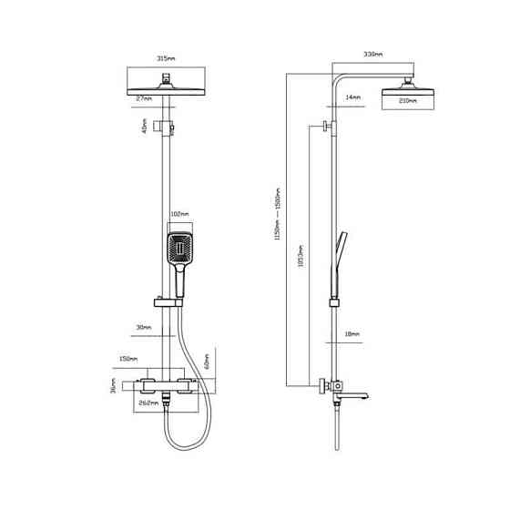 Душова система з виливом Qtap Sloup термостатична на три споживачі QTSLO51103OC48217 Київ