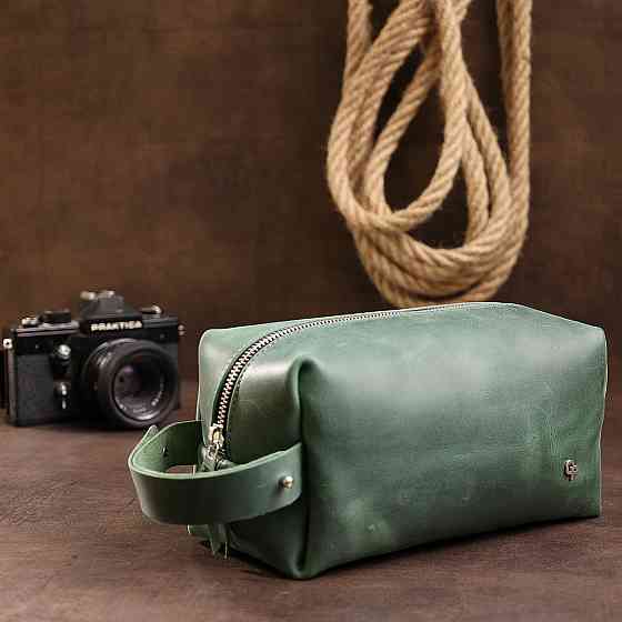 Кожаная косметичка унисекс GRANDE PELLE 11573 Зеленый Киев