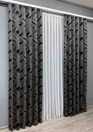 Комплект готовых штор VR-Textil Жаккард Mystery № 1629ш Серый с черным 150х290 см 2 шт (33-0523) Киев
