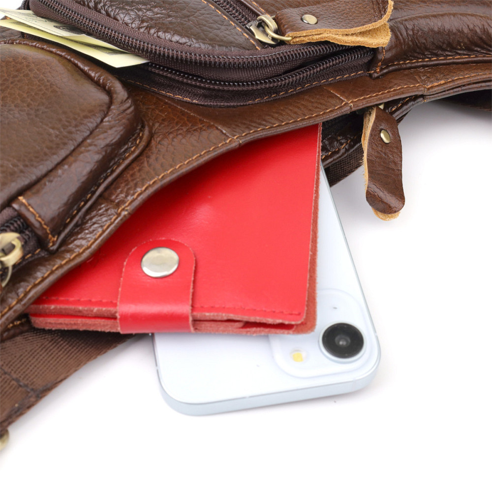 Сумка для чоловіків з великою кількістю кишень із натуральної шкіри Коричневий (Vintage) Київ - фото 1