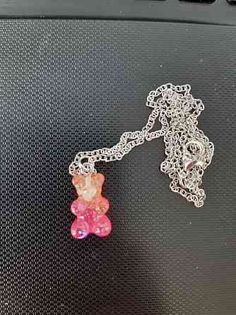 Підвіска ведмедик, помаранчевий + рожевий - довжина 50см, смола, цинковий сплав Київ