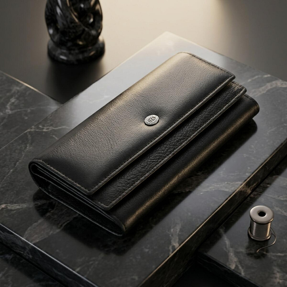 Жіночий шкіряний гаманець для карток і монет, чорний (ST Leather) Київ - фото 11