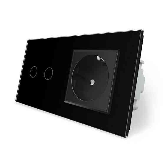 Сенсорний вимикач 2 сенсора 1 розетка LIVOLO чорний матовий скляний Коломия