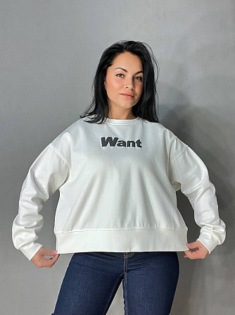 Свитшот женский U S 293 широкий оверсайз трикотаж надпись WANT, белый, one size Киев - изображение 15