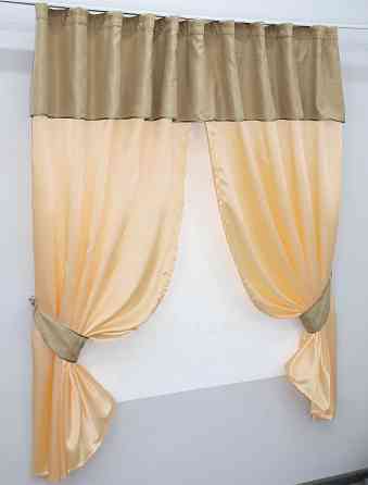 Кухонные шторы VR-Textil № 073к с ламбрекеном и подхватами персиковый с бежевым 265х170 см (52-0188) Киев