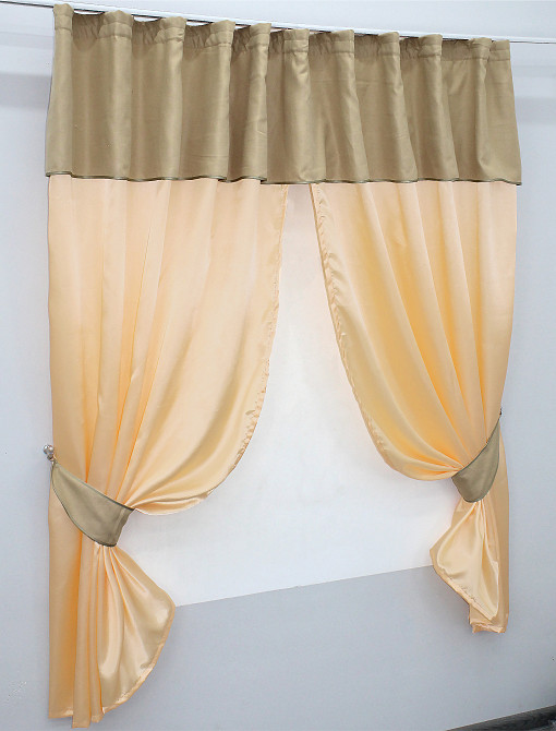 Кухонные шторы VR-Textil № 073к с ламбрекеном и подхватами персиковый с бежевым 265х170 см (52-0188) Киев - изображение 2