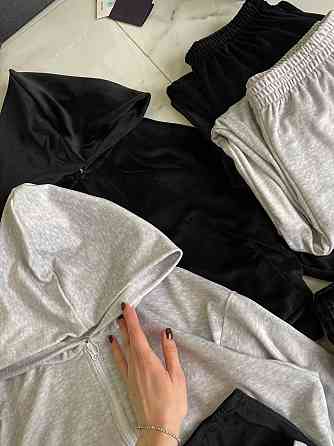 Жіночий прогулянковий костюм четверка: худі, топ, шорти та штани турецький велюр спорт Меланж Одеса