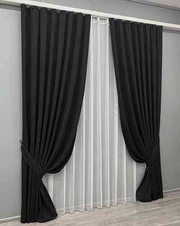 Комплект штор VR-Textil Мікровелюр Petek 100х270 2шт і Тюль 300х270 2017ш-1153т Чорний з білим 71-154/1 Київ