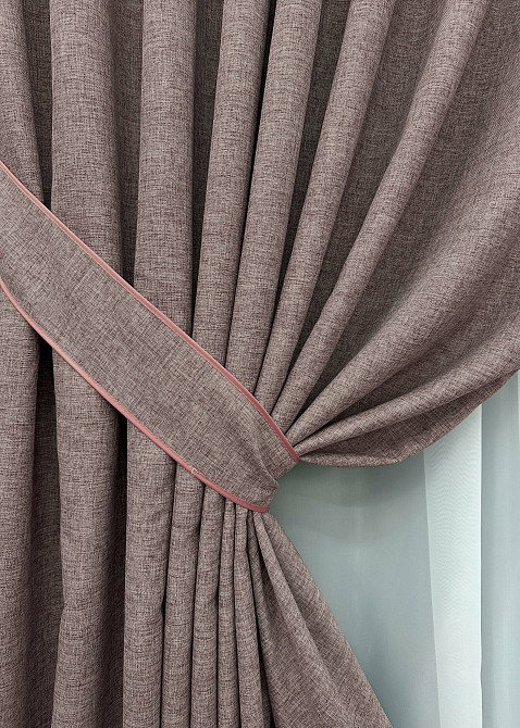 Комплект готовых штор VR-Textil Лен ALORA-TON № 1878ш Пудровый 125х290см 2 шт (39-0027) Киев - изображение 5