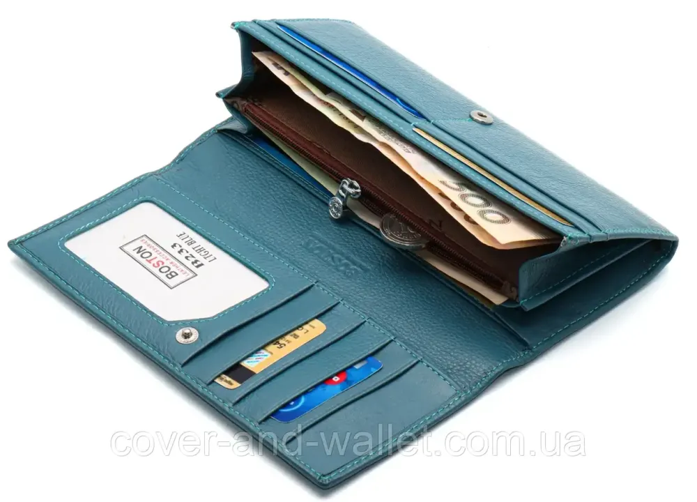 Бірюзовий жіночий шкіряний гаманець на багато карток Boston Київ - фото 3