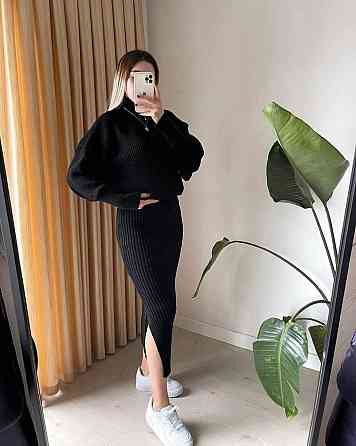 Женский стильный теплый костюм из свитера и юбки ангора рубчик с начесом Одесса