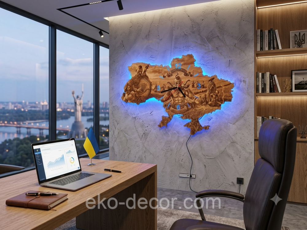 Дерев`янний настінний годинник з підсвіткою "Козак" 50*34 см Київ - фото 16