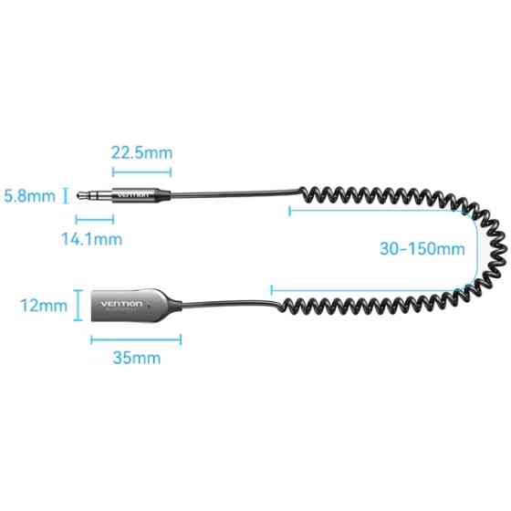 Автомобільний аудіоприймач AUX TRS 3.5мм USB Bluetooth 5.4 Coiled Cable 1.5M Gray Zinc Alloy Вінниця