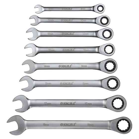 Sigma Ключи рожково-накидные трещоточные 8шт (8, 10, 12, 13, 14, 15, 17, 19мм) CrV SIGMA (60105 Київ