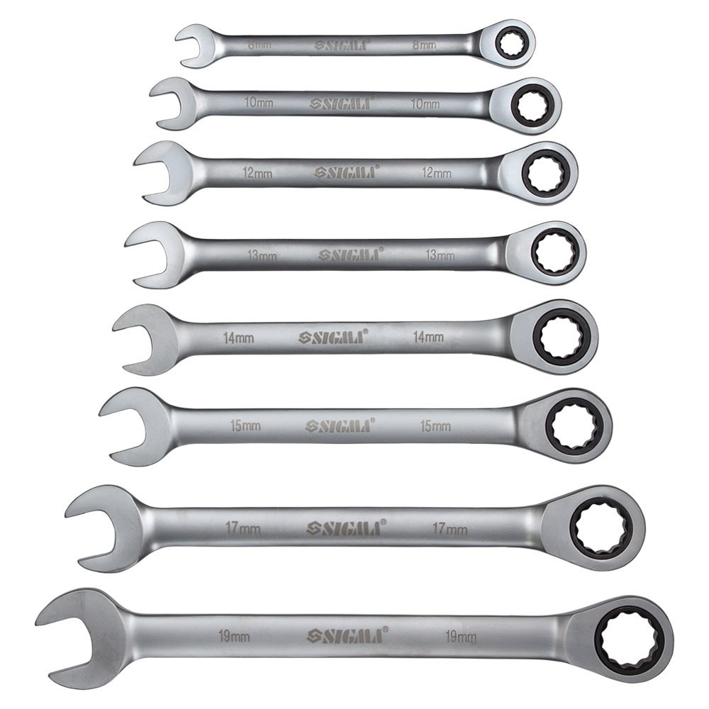 Sigma Ключи рожково-накидные трещоточные 8шт (8, 10, 12, 13, 14, 15, 17, 19мм) CrV SIGMA (60105 Київ - фото 4