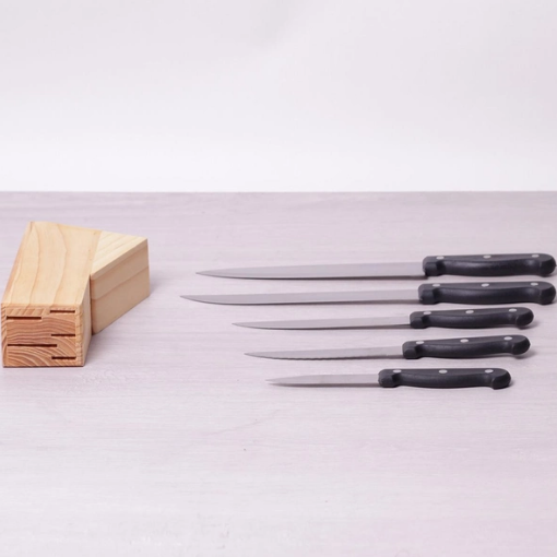 Набір ножів 5 предметів на дерев'яній підставці нержавіюча сталь бакелітові ручки 5121 KAMILLE Житомир